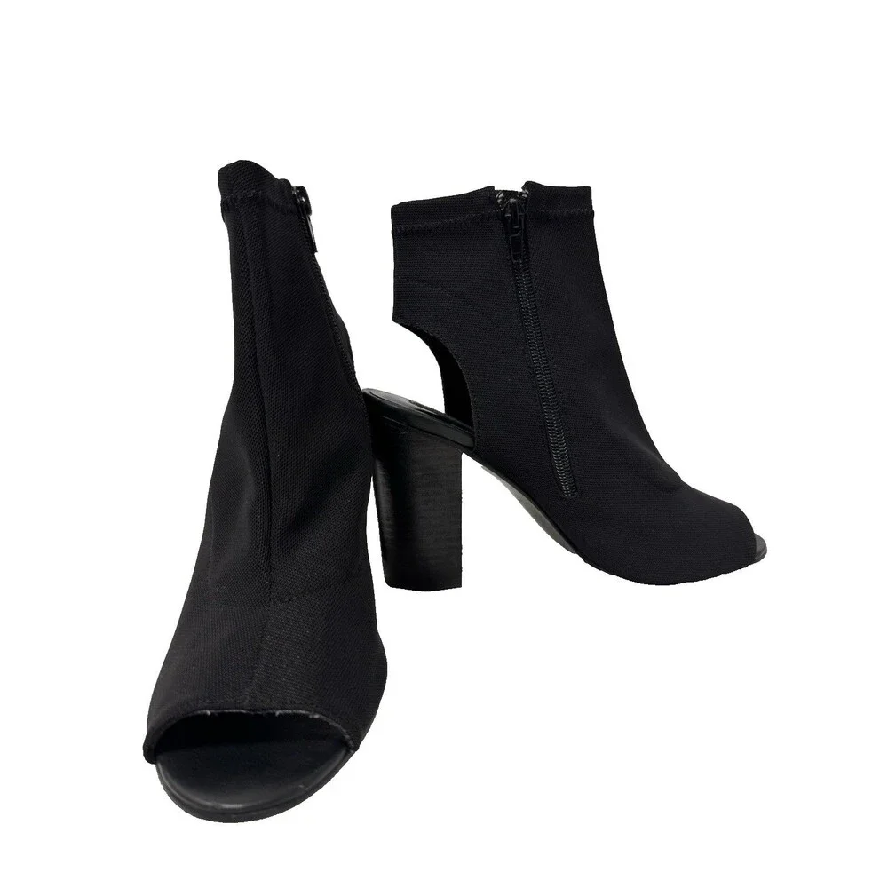 Steve Madden Women Black Stretch Open Toe Ankle Bottie Block Heels US 7.5 - Picture 3 of 9